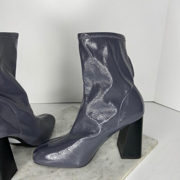 NEW Topshop Grey Patent Leather Heeled Ankle Boots Mid Calf Tall Shaft Size 38 - Picture 7 of 10